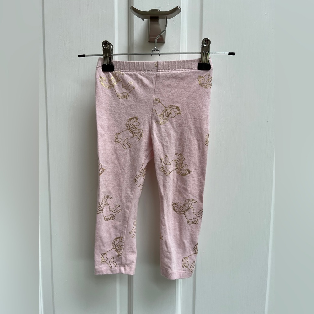 Okie Dokie 18M Light Pink and Gold Unicorn Stretch Leggings Pants